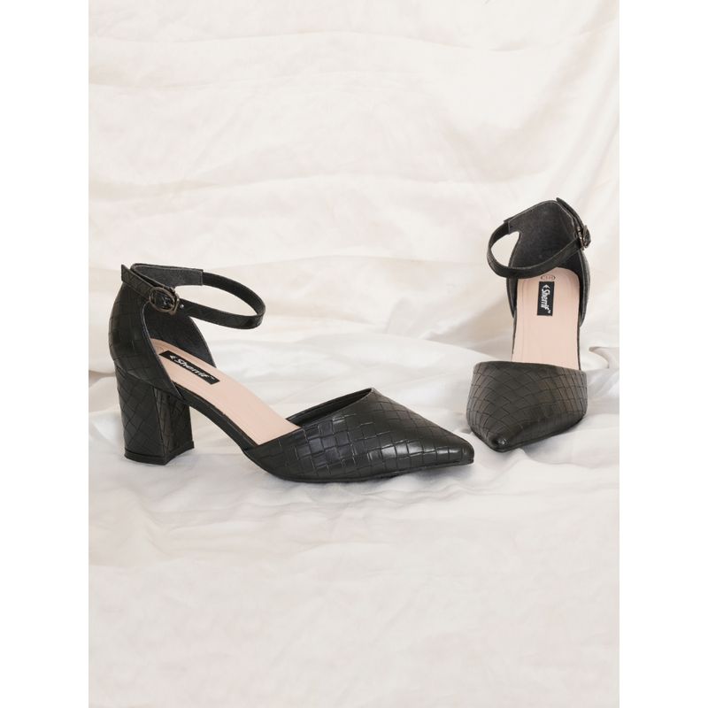 Sherrif Shoes Womens Black Block Heel Sandals (EURO 38)