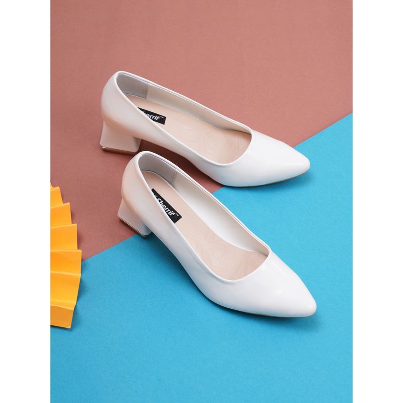 Sherrif Shoes Womens White Block Heel Pumps (EURO 37)