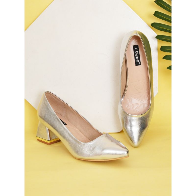 Sherrif Shoes Womens Silver Block Heel Pumps (EURO 41)