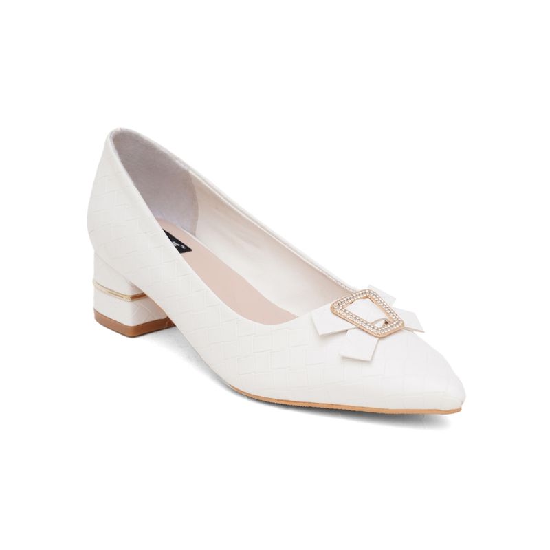 Sherrif Shoes Womens White Block Heel Pumps (EURO 38)