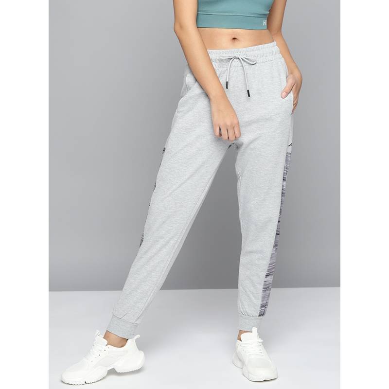 Alcis Women Grey Melange Solid Slim-Fit Training Joggers with Side Taping (M)