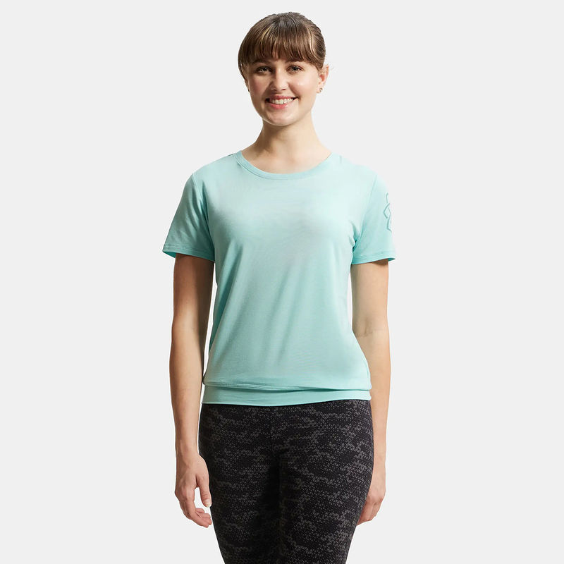 Jockey JW52 Womens Tencel Lyocell Elastane Graphic Print T-Shirt - Aqua Haze (S)