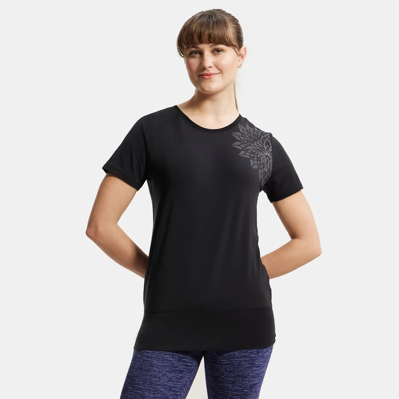 Jockey JW52 Womens Tencel Lyocell Elastane Graphic Print T-Shirt - Black (S)