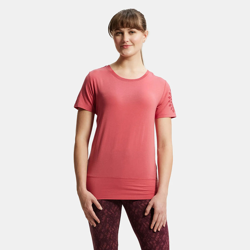 Jockey JW52 Womens Tencel Lyocell Elastane Graphic Print T-Shirt - Garnet Rose (S)