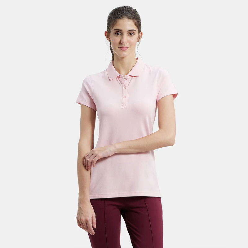 Jockey UL34 Womens Super Combed Cotton Elastane Printed Polo T-Shirt - Almond Blossom (S)