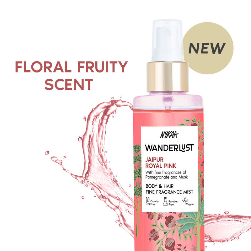 Wanderlust Jaipur Royal Pink Floral Fruity Perfume Mist with Tuberosse & Red Fruit for Body & Hair