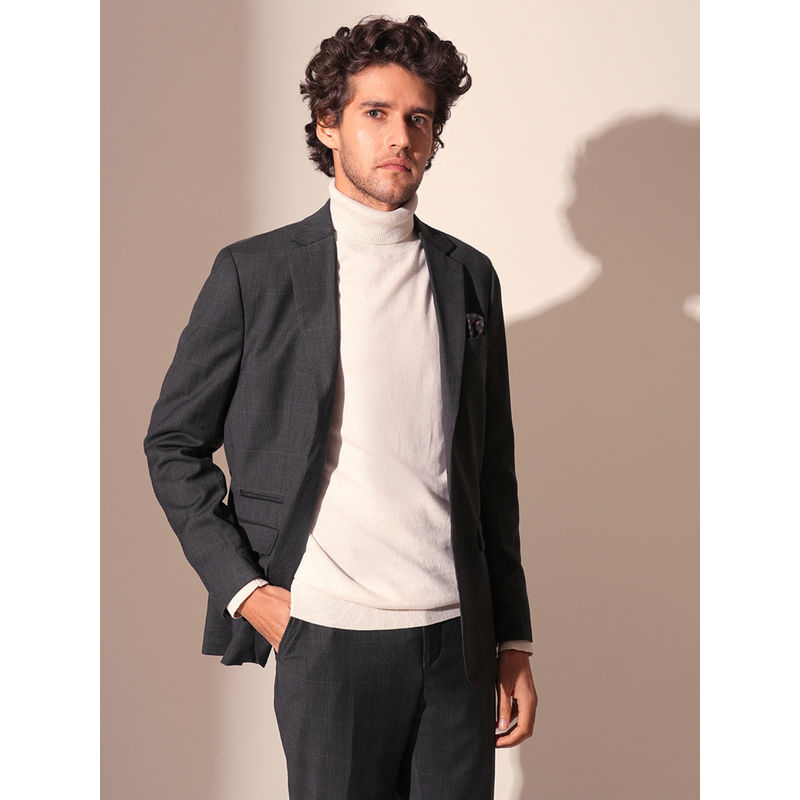 Selected Men Grey Check Print Suit Set Blazer (52)