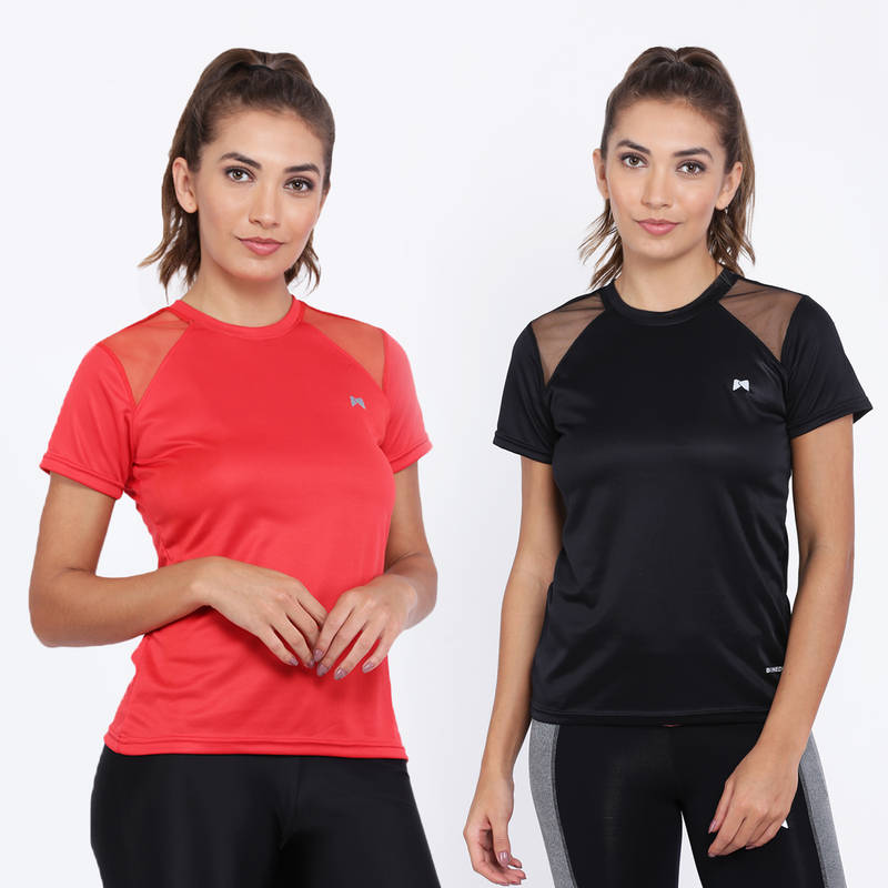 Muscle Torque Black And Red T-Shirt With Mesh At Back-Pack Of 2 (XL)