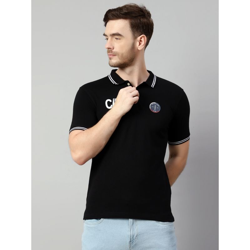 Cantabil Men Cotton Black Polo T-Shirt (L)