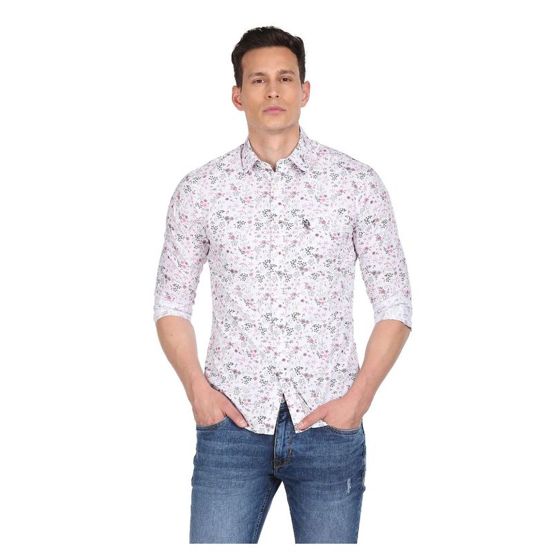 U.S. POLO ASSN. Men White Tailored Regular Fit Floral Print Casual Shirt (40)