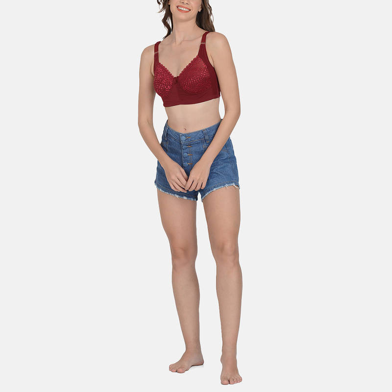 Mod & Shy Lacy Full Coverage Minimizer Bra Maroon (36D)