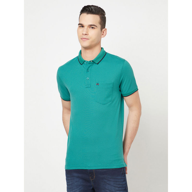 CRIMSOUNE CLUB Men Green Solid Polo T-Shirt (S) (S)