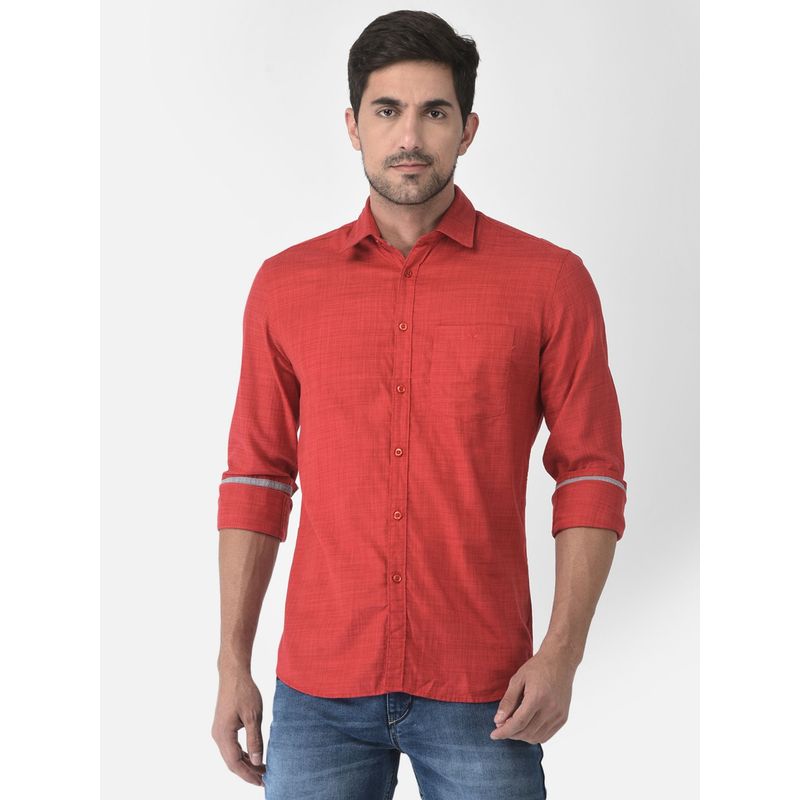 CRIMSOUNE CLUB Men Textured Red Shirt (2XL) (2XL)