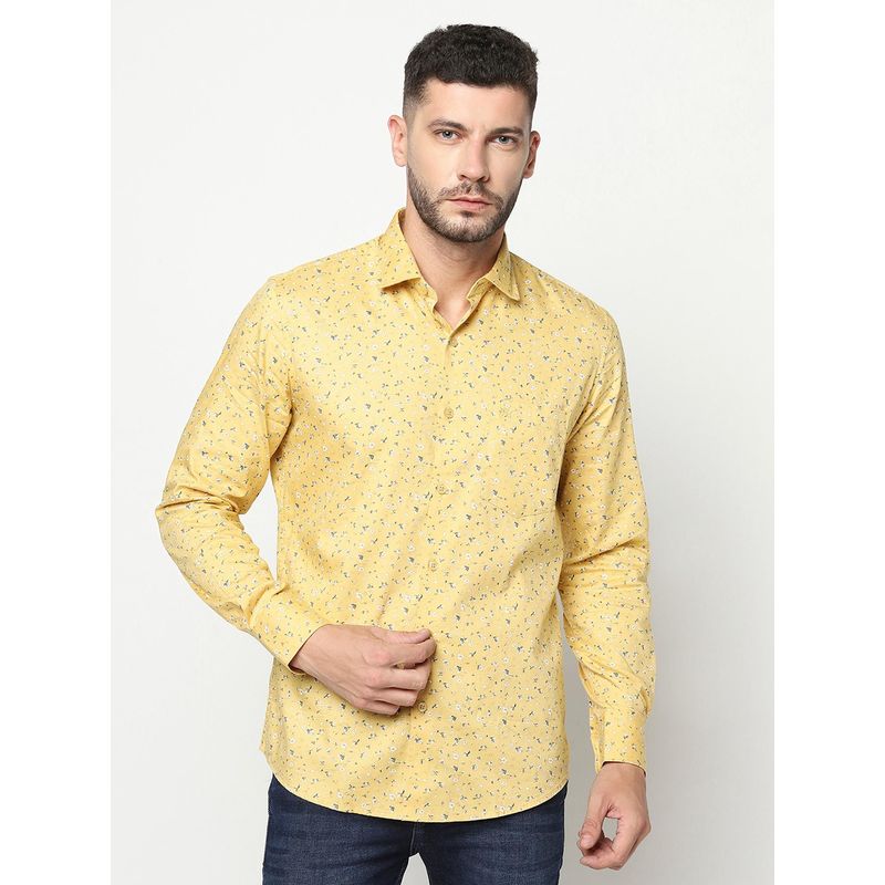 CRIMSOUNE CLUB Men Yellow Floral Shirt (L) (L)