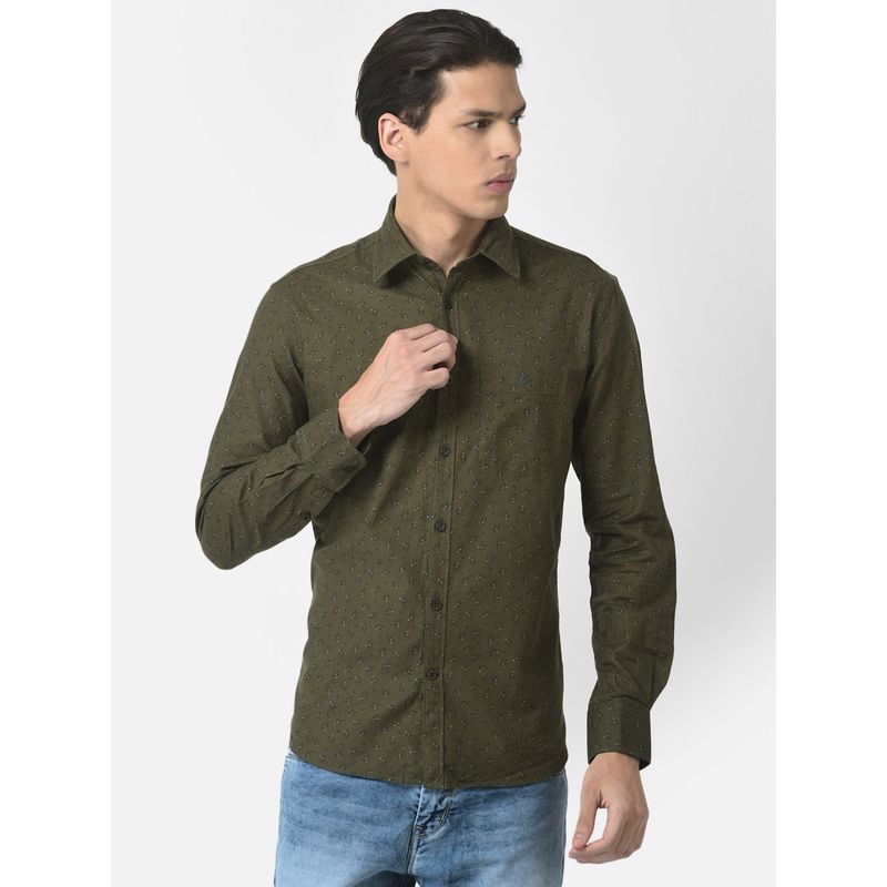 CRIMSOUNE CLUB Men Olive Green Shirt in Floral Print (S) (S)