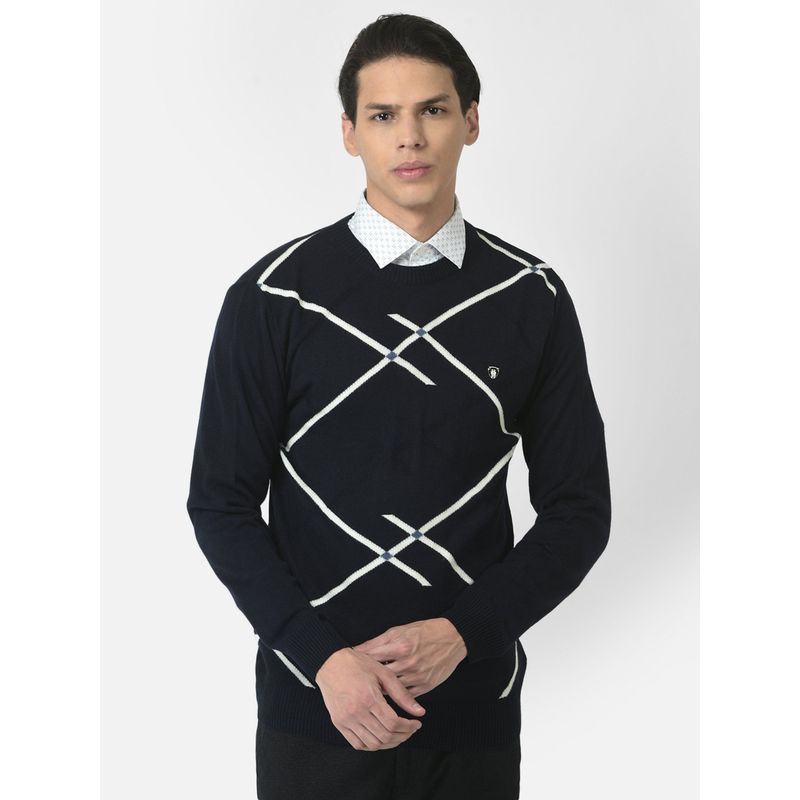 CRIMSOUNE CLUB Men Navy Blue Sweater in Abstract Print (M) (M)