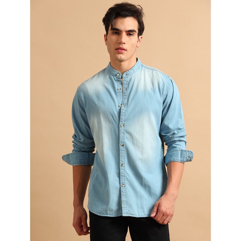 SILISOUL Sili Soul Men Blue Regular Fit Solid Denim Shirt (XL)