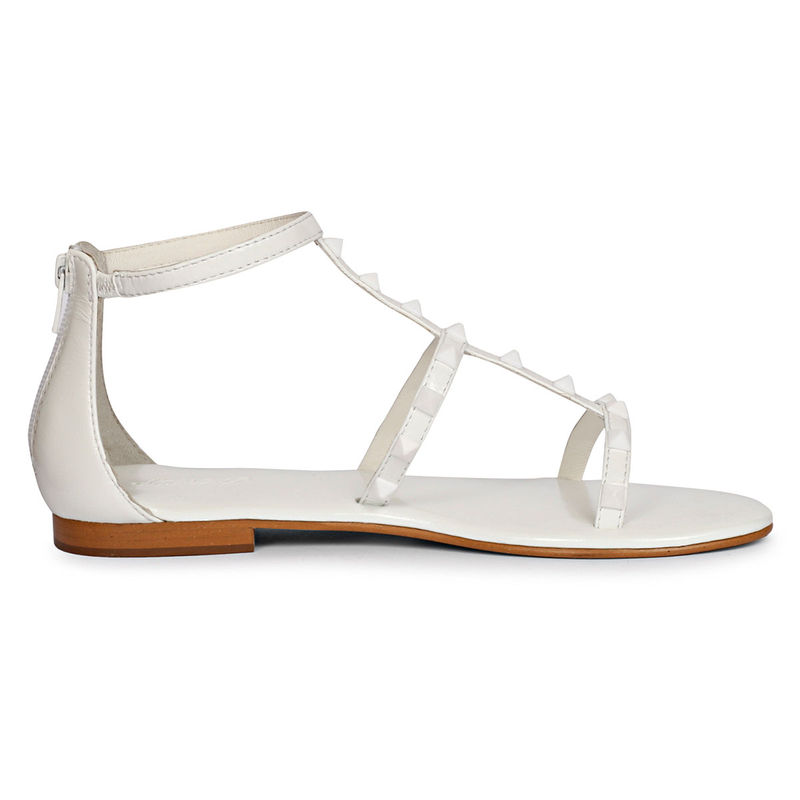 Saint G Womens White Zipper Genuine Leather Sandals (UK 3)
