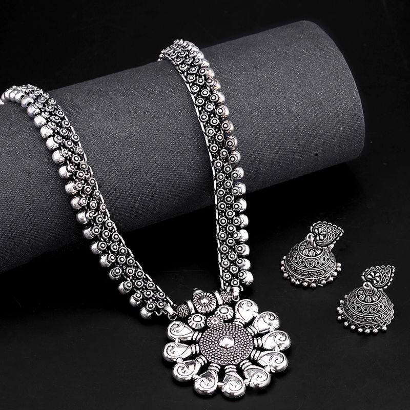 Yellow Chimes Oxidised SilverPlated Long Necklace Set Buy Yellow