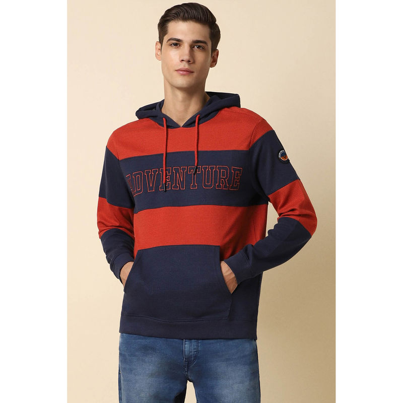 Allen Solly Men Navy Hooded Neck Full Sleeves Casual Sweatshirt (S)