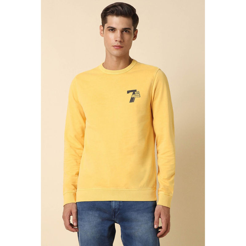 Allen Solly Men Yellow Crew Neck Full Sleeves Casual Sweatshirt (S)