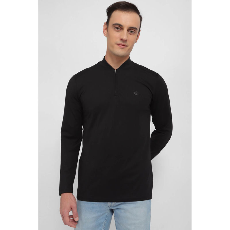 Allen Solly Men Black Solid Henley Neck T-Shirt (XL)