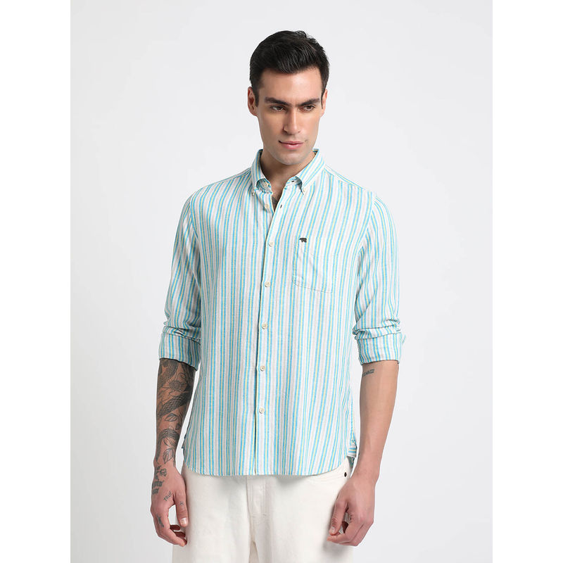 The Bear House Men Multi Colour Striped Slim Fit Cotton Casual Shirt (S)