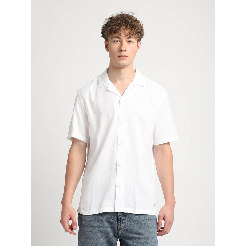 The Bear House Men White Solid Regular Fit Cotton Casual Shirt (S)
