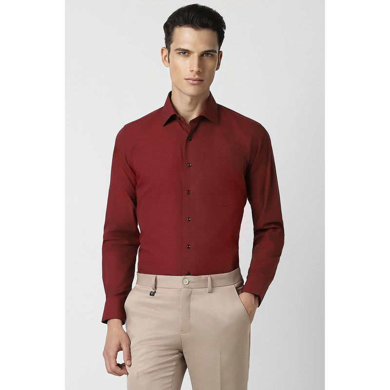 Van Heusen Men Maroon Slim Fit Solid Full Sleeves Formal Shirt (40)