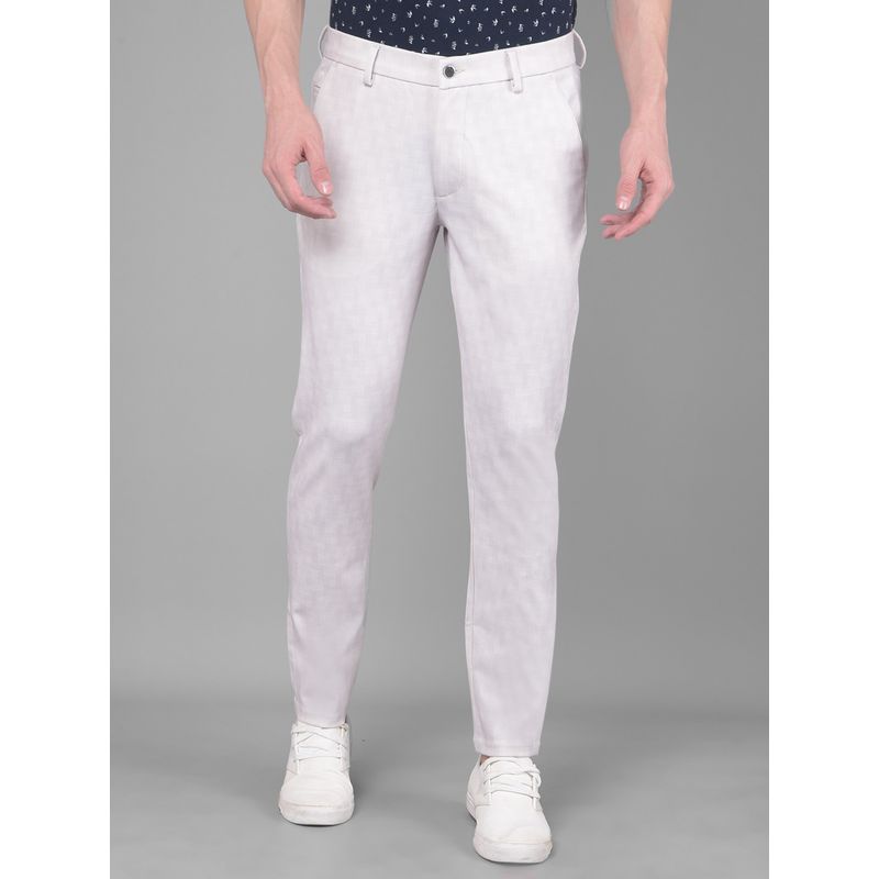 CRIMSOUNE CLUB Mens Cream Self Design Chinos Trouser (30)