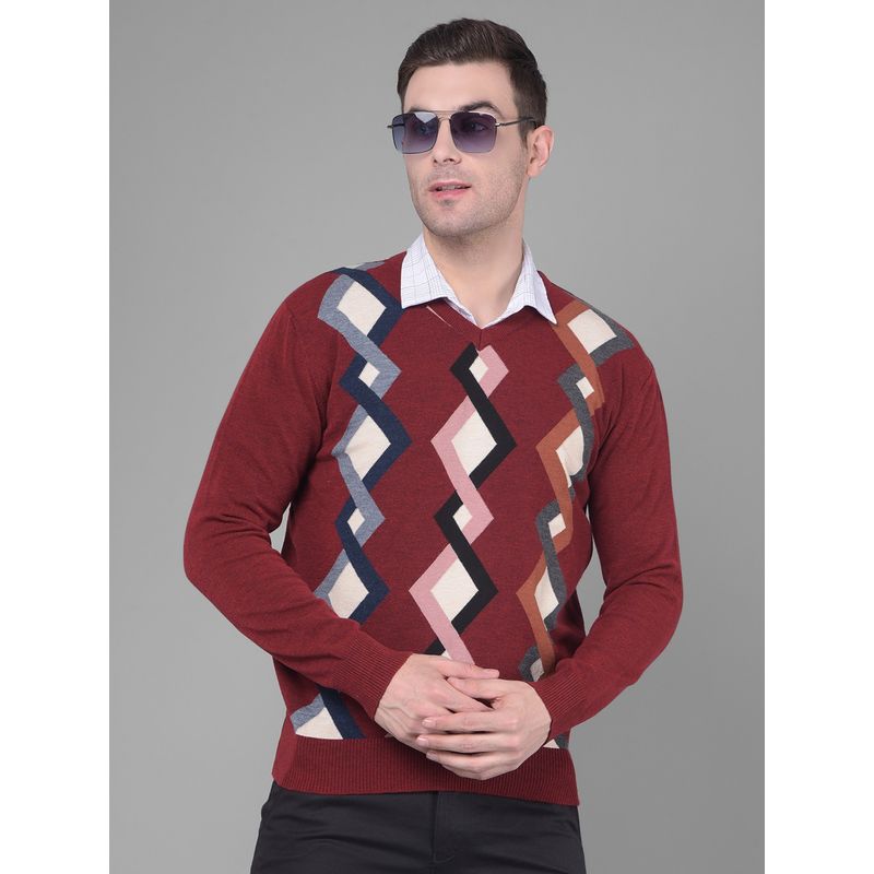 CRIMSOUNE CLUB Mens Maroon Printed Sweater (XL)