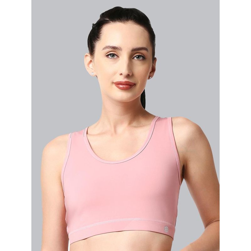 SOIE Medium Impact Quick Dry Racerback Printed Athleisure Sports Bra-Blush (XL)