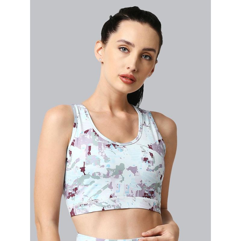 SOIE Medium Impact Quick Dry Racerback Printed Athleisure Sports Bra-Multi-Color (L)