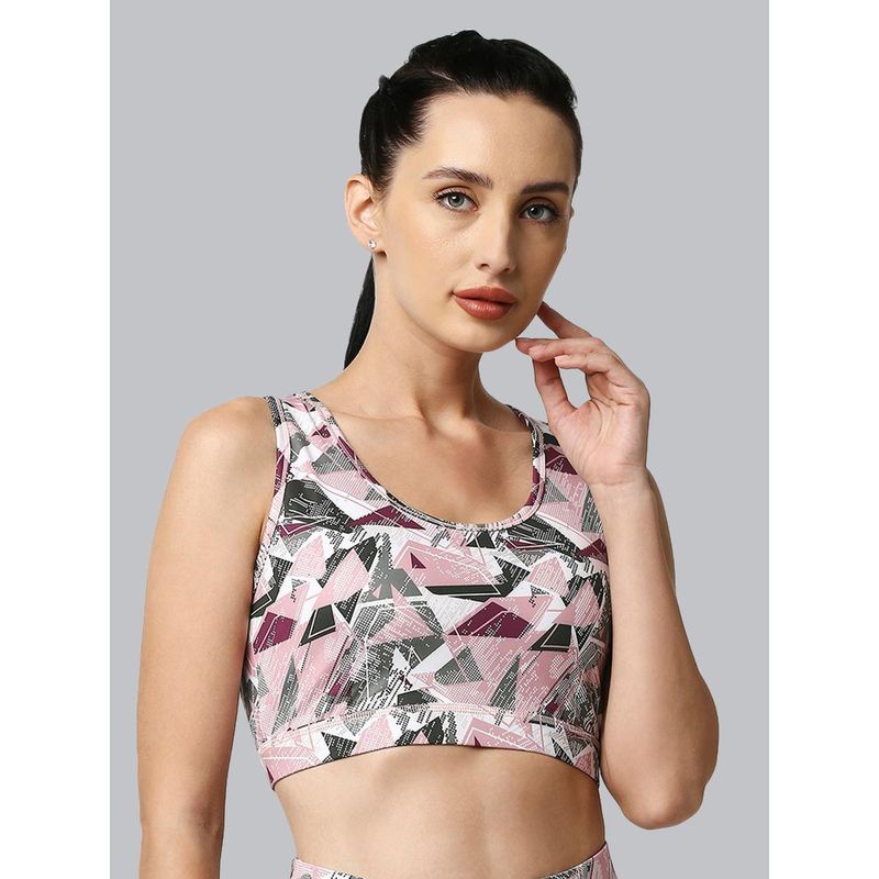 SOIE Medium Impact Quick Dry Racerback Printed Athleisure Sports Bra-Multi-Color (XL)