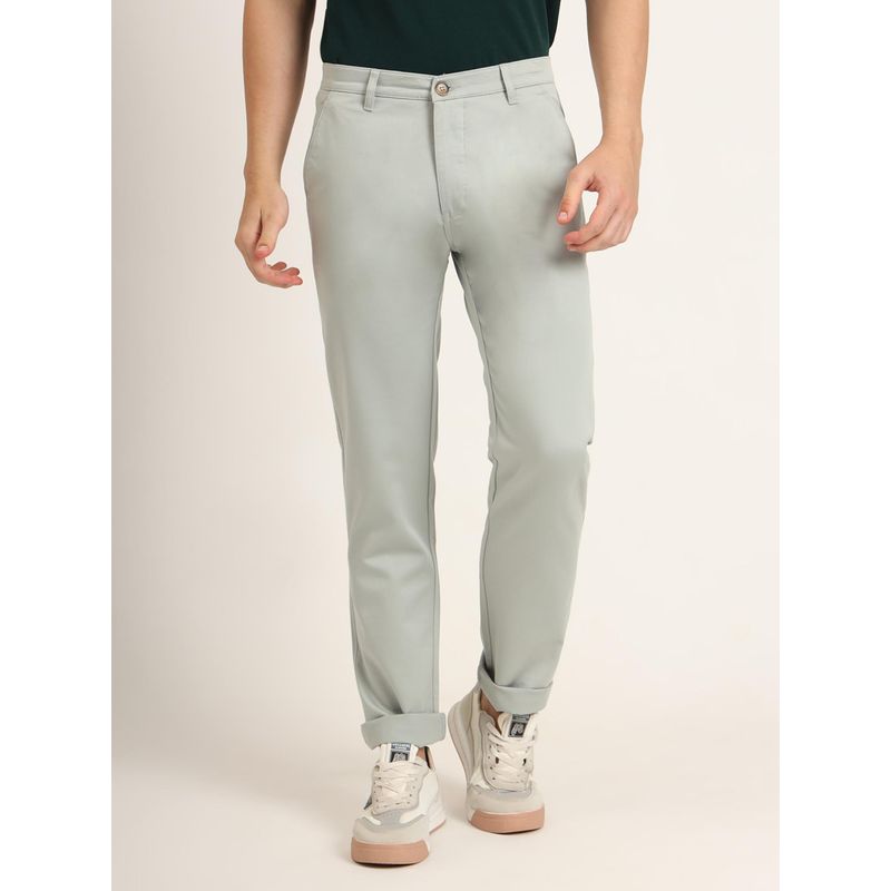 AM SWAN Premium Cotton Stretch Light Cyan Solid Mens Regular Fit Chinos (28)