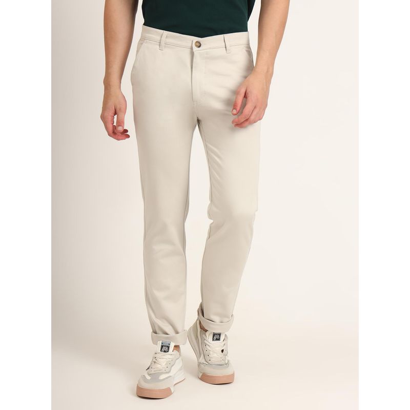 AM SWAN Premium Cotton Stretch Beige Solid Mens Regular Fit Chinos (34)