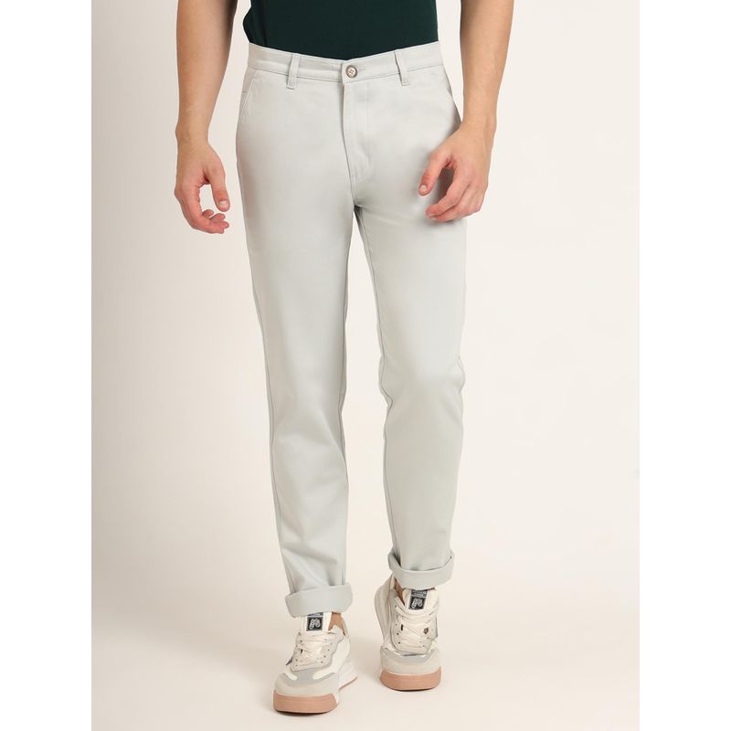 AM SWAN Premium Cotton Stretch Light Grey Solid Mens Regular Fit Chinos (28)
