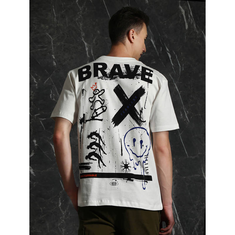 Buy BREAKBOUNCE Off White Brave Oversized T-Shirt Online