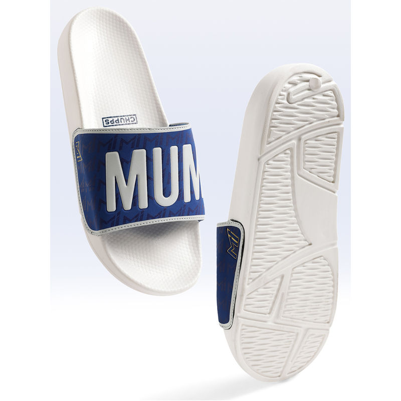 Chupps Mens MI Official White Sliders - Cheer for Mumbai Indians (UK 11)