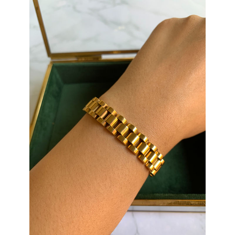 AMOSSH 18K Gold Plated Anti Tarnish Watch Strap Link Bracelet (16.5)