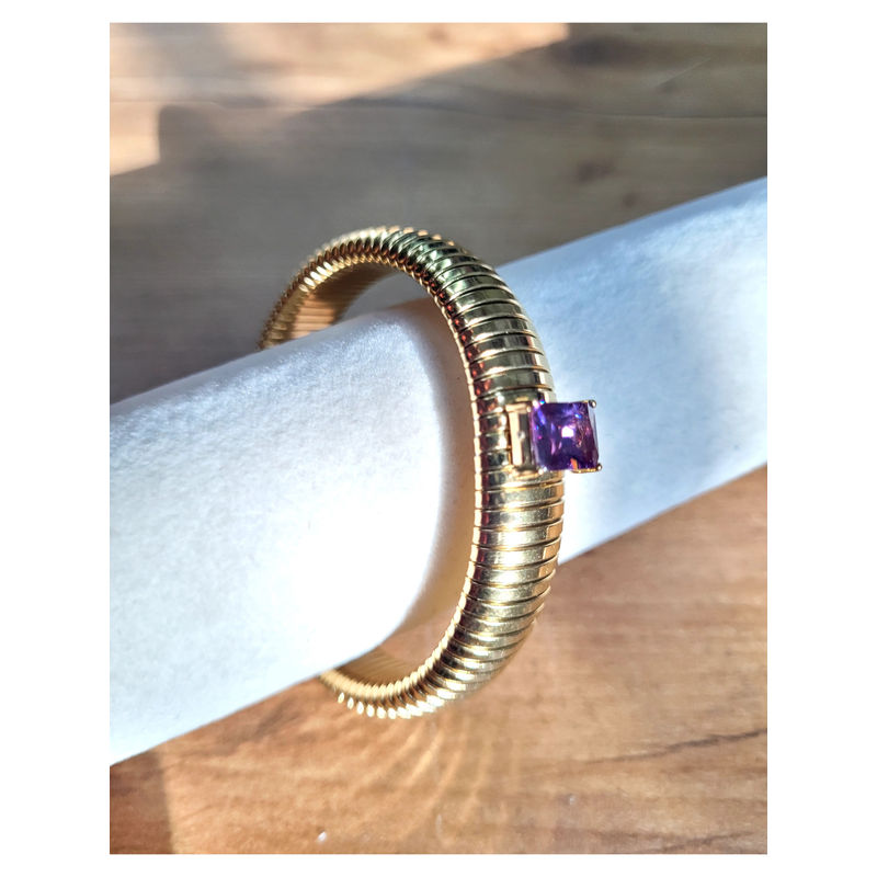 AMOSSH 18K Gold Plated Anti Tarnish Purple Zircon Studded Bangle (2.1)