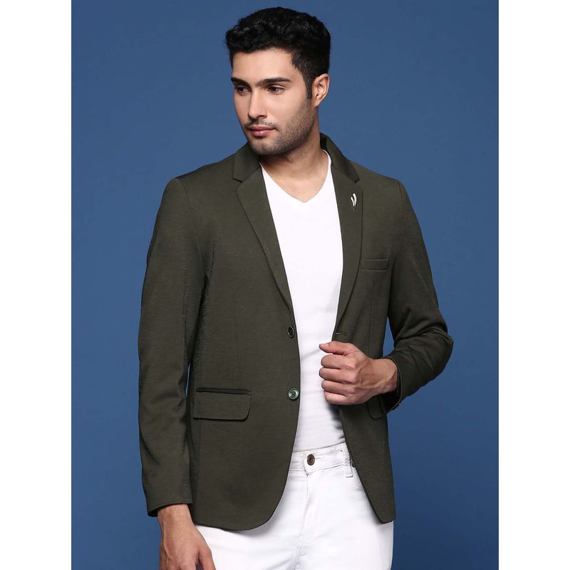 Men's Green Solid Single-Breasted Party Blazers