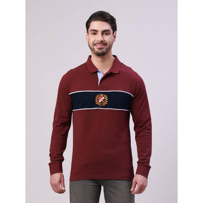 Classic Polo Maroon Colorblock Slim Polo T-Shirt (XL)