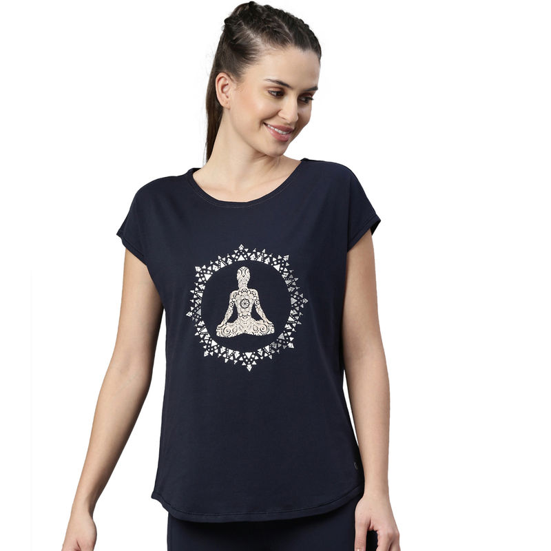 Enamor Athleisure E131-Short Sleeve Boat Neck Antimicrobial Stretch Cotton Tee -Navy (S)