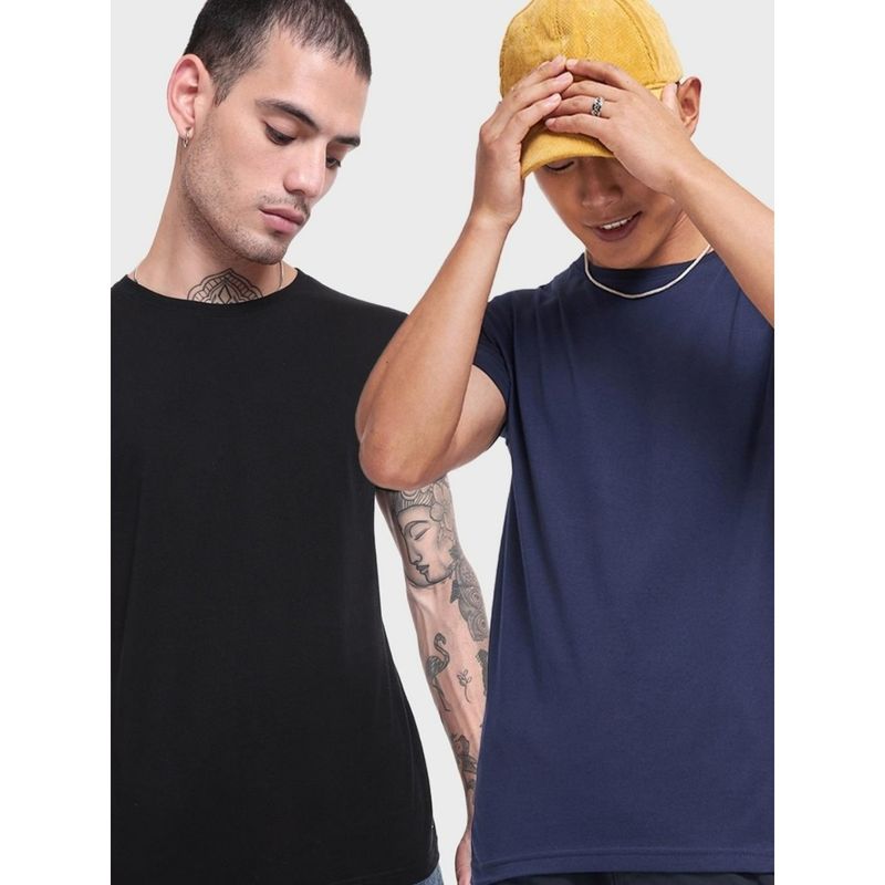 Bewakoof Men's Pack of 2 Men's Black & Blue T-shirt (S)