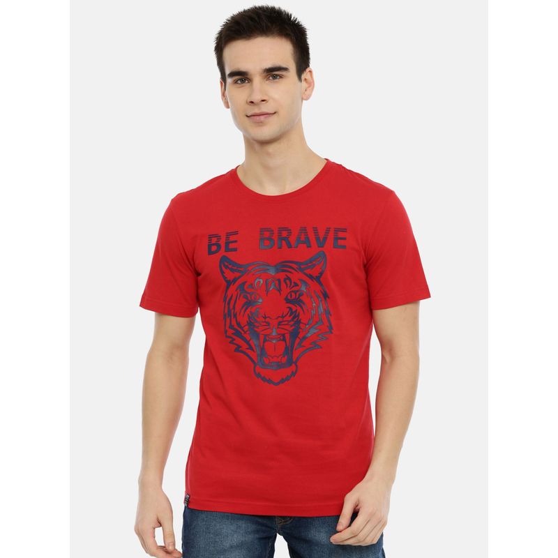 3PIN Men Red Cotton Be Brave Round Neck T-Shirt (XL)