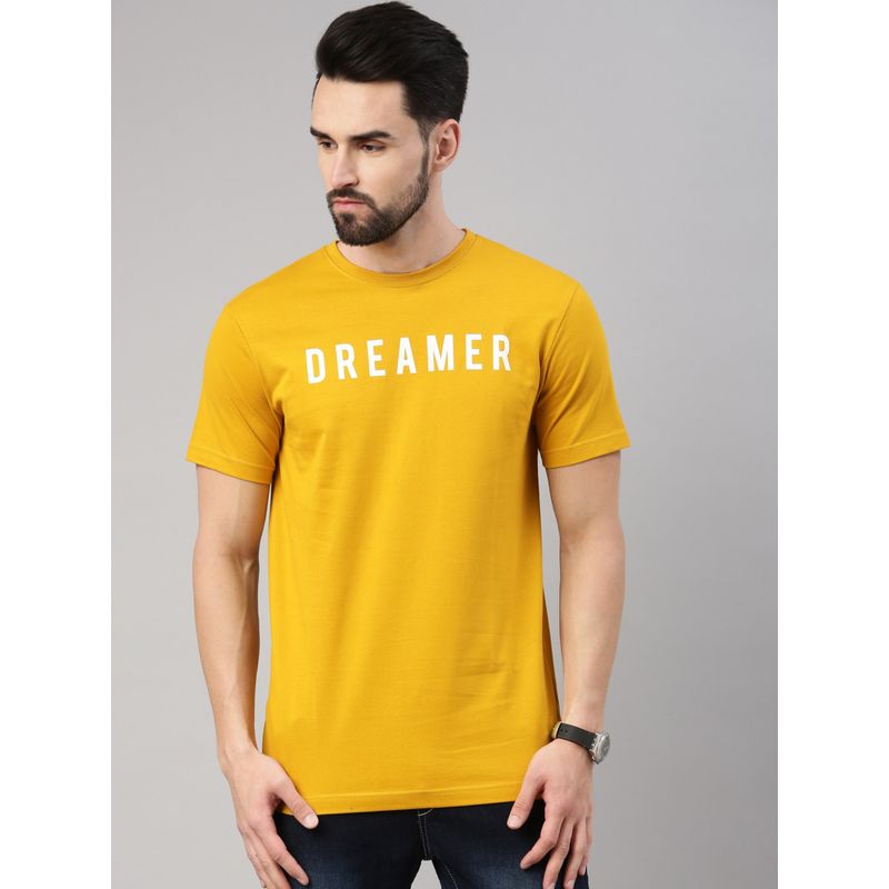 3PIN Men Cotton Mustard Dreamer Round Neck T-Shirt (2XL)