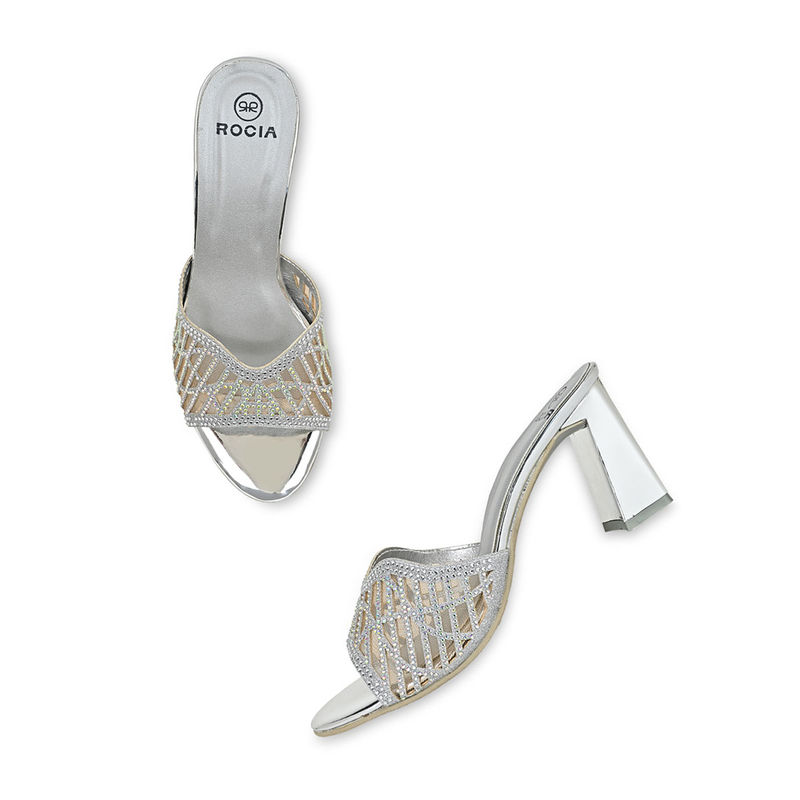ROCIA Regal Silver Women Diamond Embellished High Heels (EURO 38)