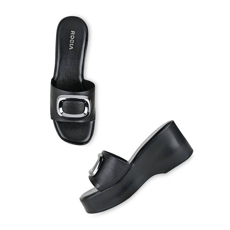 ROCIA Regal Black Women Casual Wedges (EURO 36)