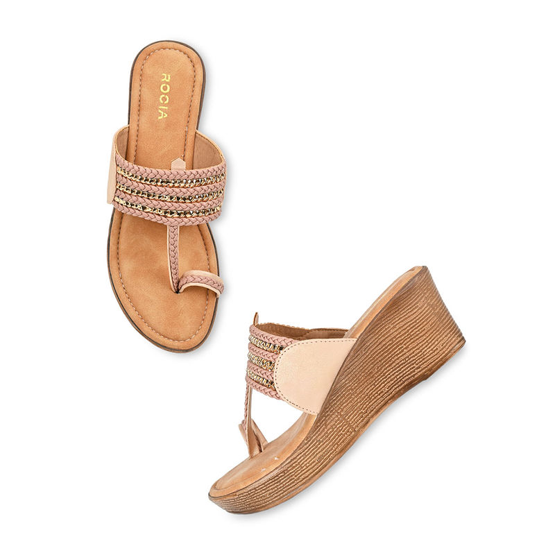 ROCIA Regal Pink Women Kolhapuri Wedges (EURO 37)